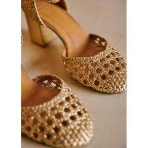 NEW Sezane Emmanuelle Babies in Braided Gold Leather size 8